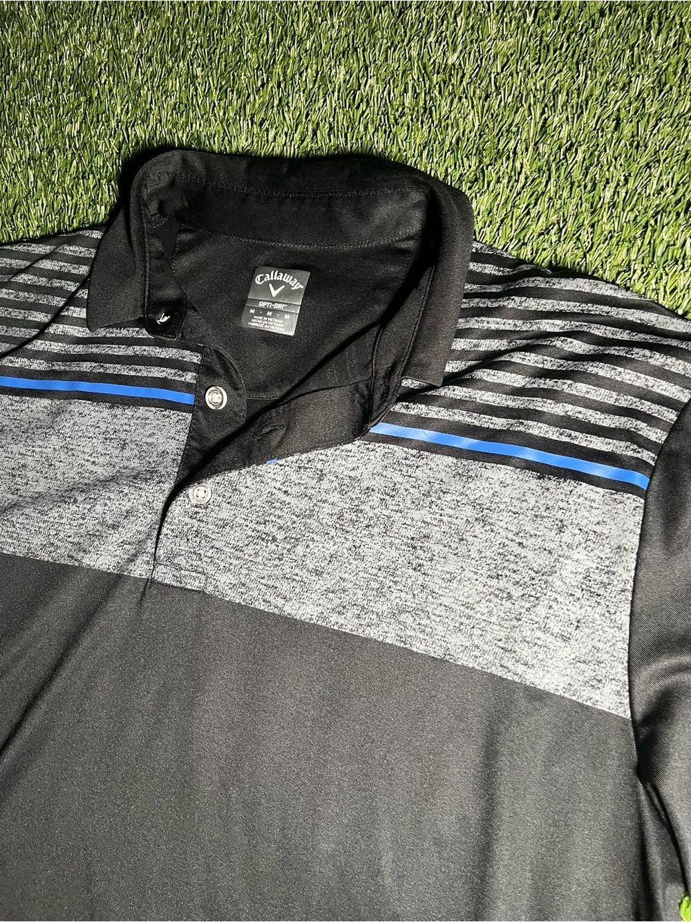 Callaway Men’s Black and Gray Polo with Blue Stripe